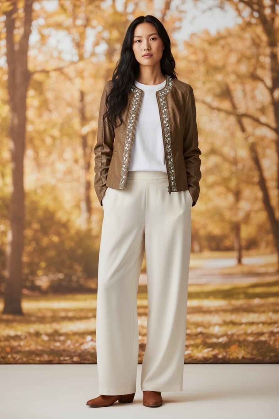 NWT LA Coalition Taupe Faux Leather Rhinestone Zip Up Jacket Size Large